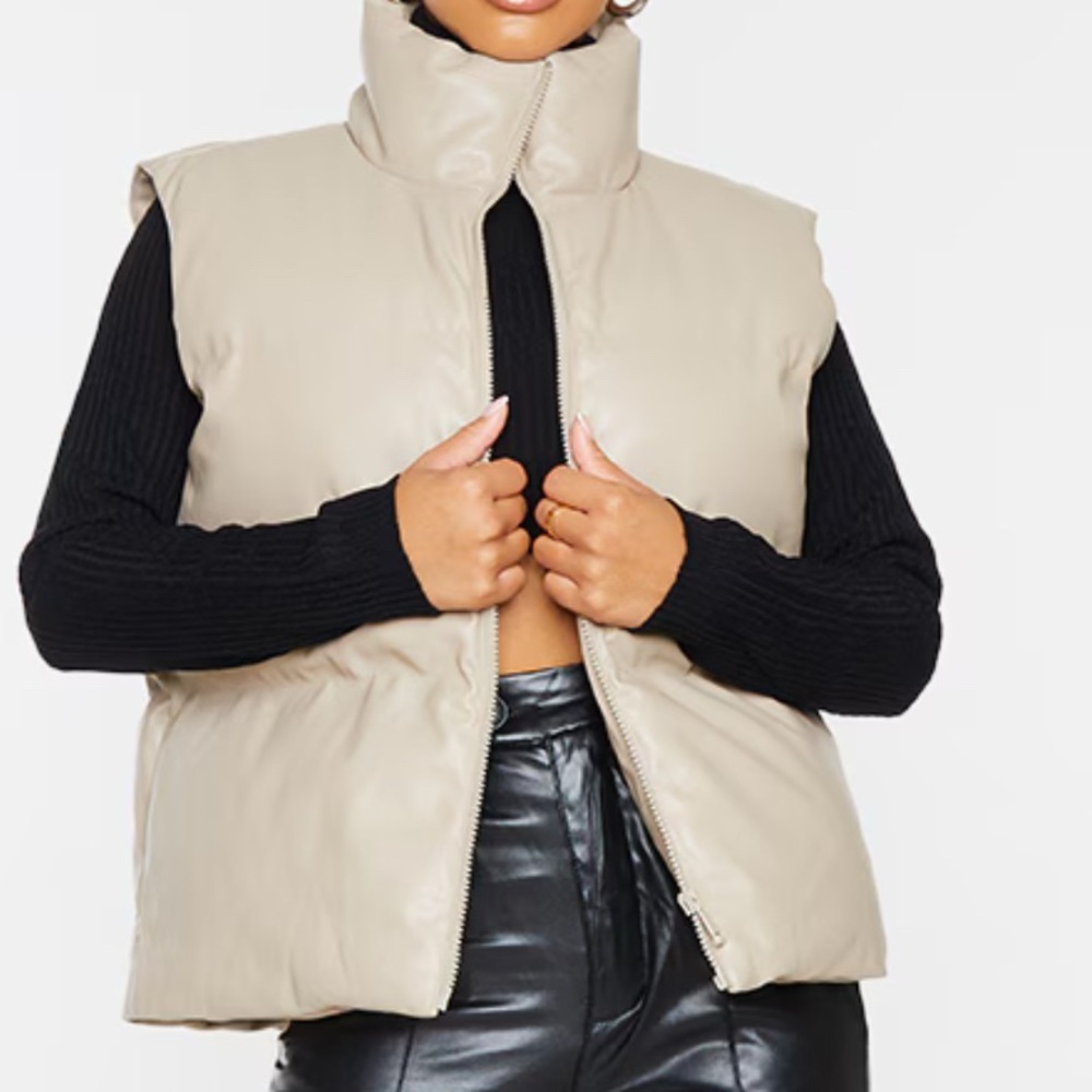 Pretty Little Things stone color faux leather puffer vest. Women’s large, Tall
